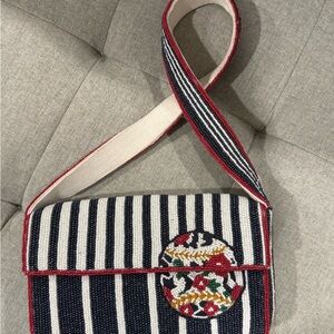 Anthropologie Fiona Beaded Baseball Shoulder Bag